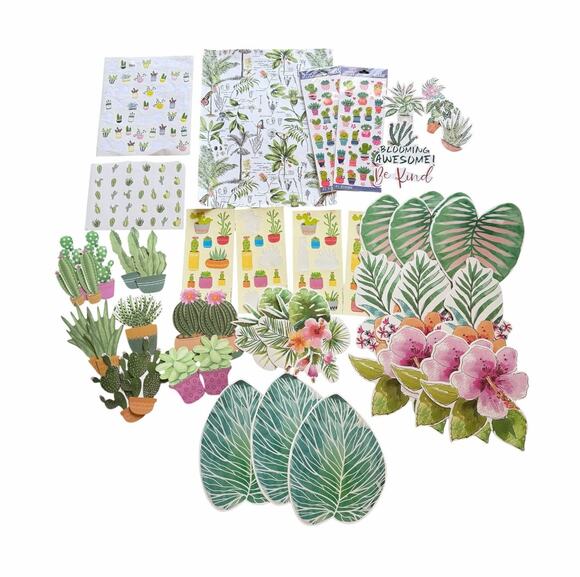 Multiple Brands Other - Botanical Scrapbook Craft Lot Cactus Succulent Tropical Plant Stickers Die Cuts